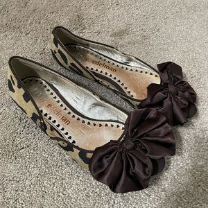 Libby. Edelman Shoes Open Toe Flats Bow Women’s 7.5 Cheetah, Brown, & Tan NWOT